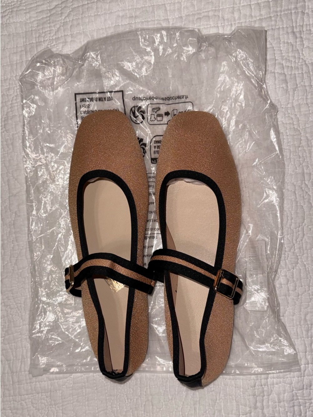 SHEIN Taupe Mary Jane Ballet Flats with Black Trim
